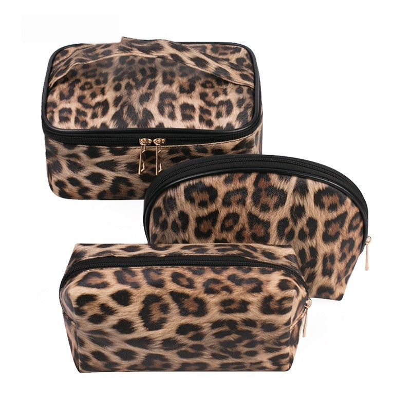 Bolsa de maquillaje con estampado de leopardo Bolsa de almacenamiento de viaje portátil de PU