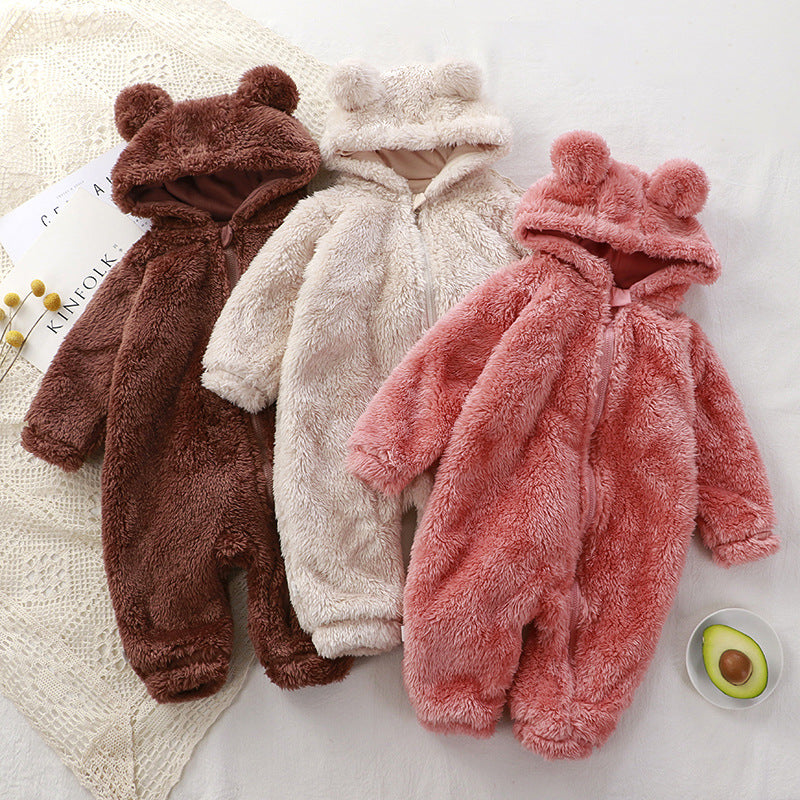 Barboteuse chaude une pièce pour bébé, vêtements d'extérieur en peluche pour nouveau-né, hiver
