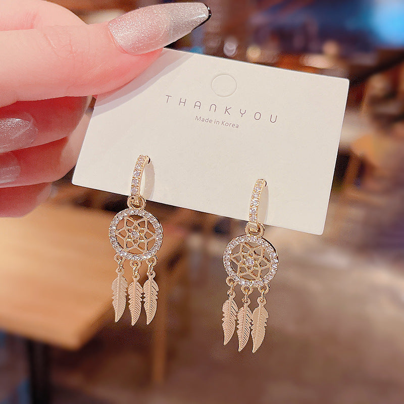 Boucles d'oreilles à pampilles géométriques en maille d'aiguille en argent sterling avec diamants