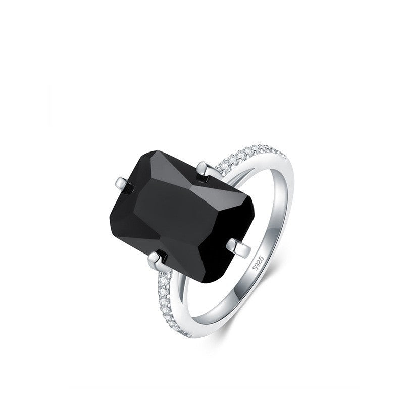 Anillo de circón rectangular con incrustaciones para mujer