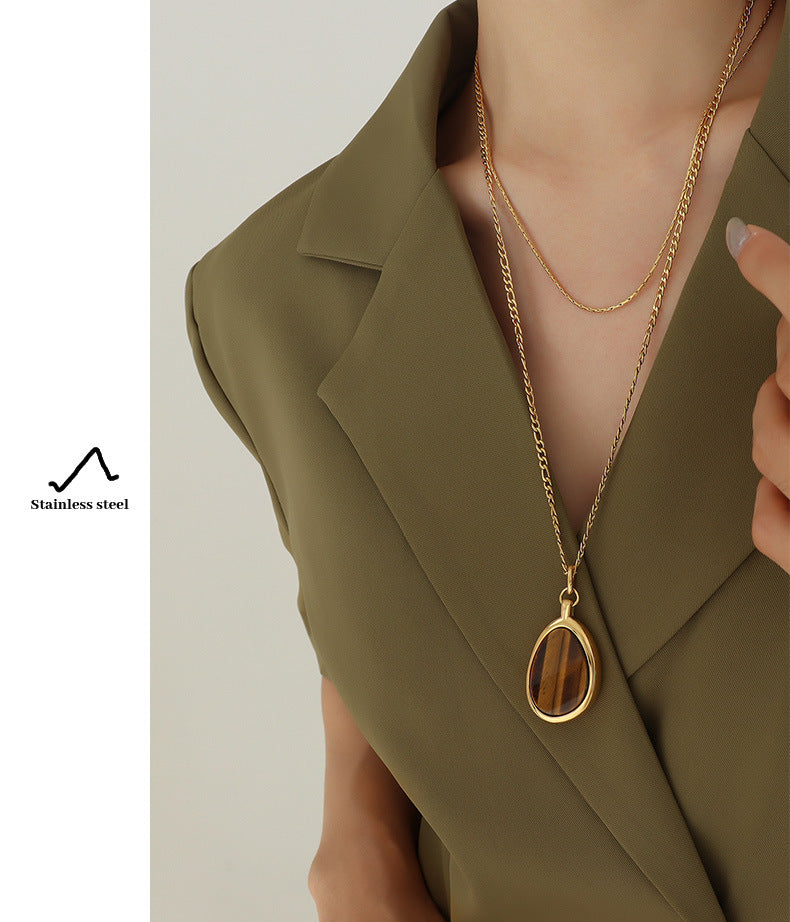 Collier Double couche en œil de tigre naturel, accessoires de Style froid capricieux pour femmes