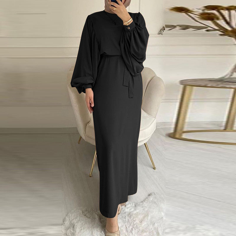 Robe musulmane décontractée à manches longues de couleur unie