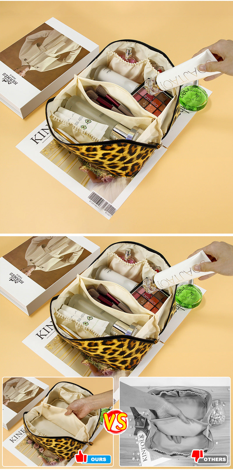 Women's Leopard PU Leather Wash Makeup Storage Bag Large Capacity Multifunctional