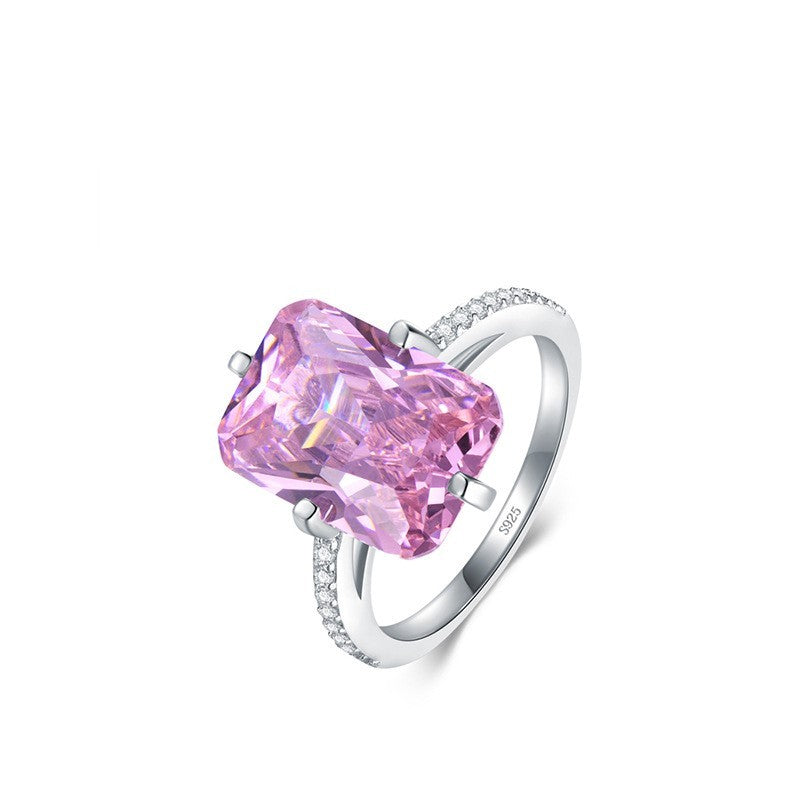 Anillo de circón rectangular con incrustaciones para mujer