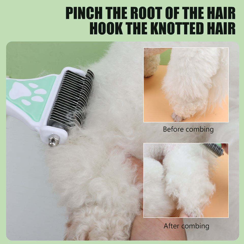 Brosse pour chien - Épilateur double face pour poils d'animaux - Peigne à nœud ouvert - Outil de démêlage pour chien - Épilateur double face pour chats et chiens - Râteau de toilettage pour sous-poil pour la perte