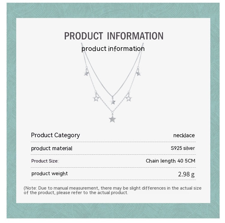 S925 Sterling Silver Double Circles Star Necklace