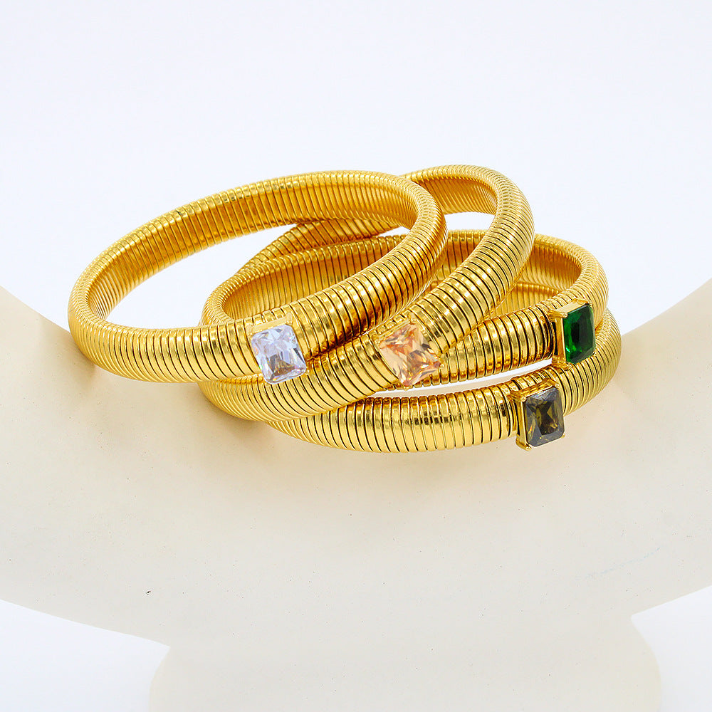 Titanium Steel Square Zircon INS18K Gold Bracelet