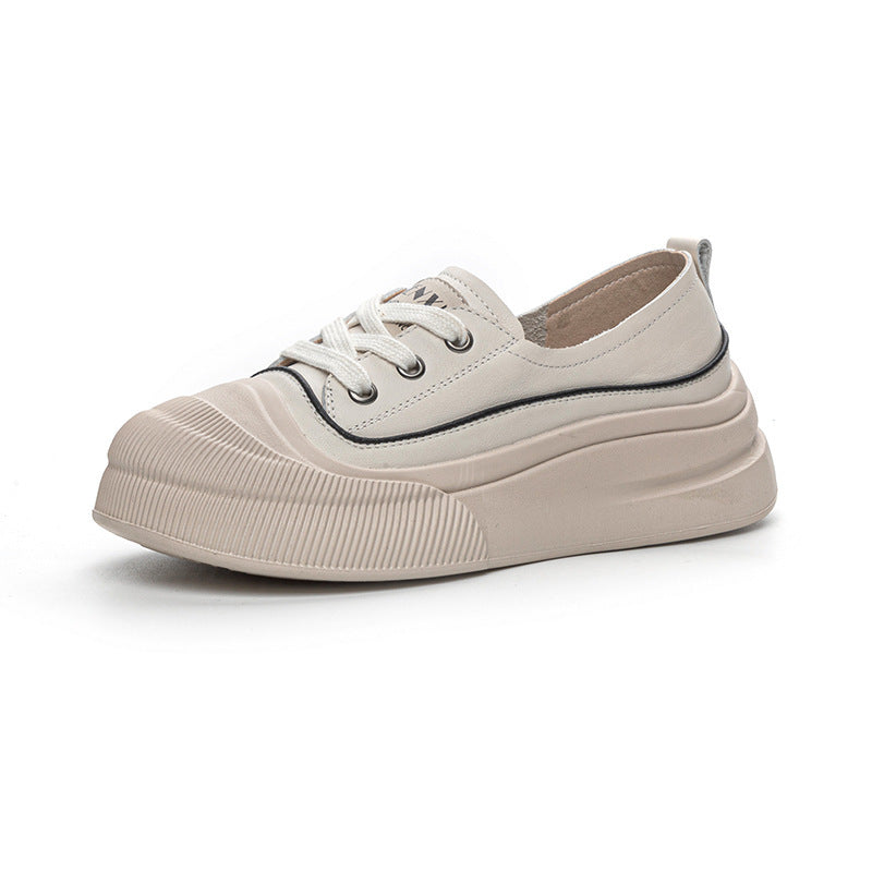 Chaussures blanches en cuir véritable pour femmes, plateforme à lacets de couleur assortie