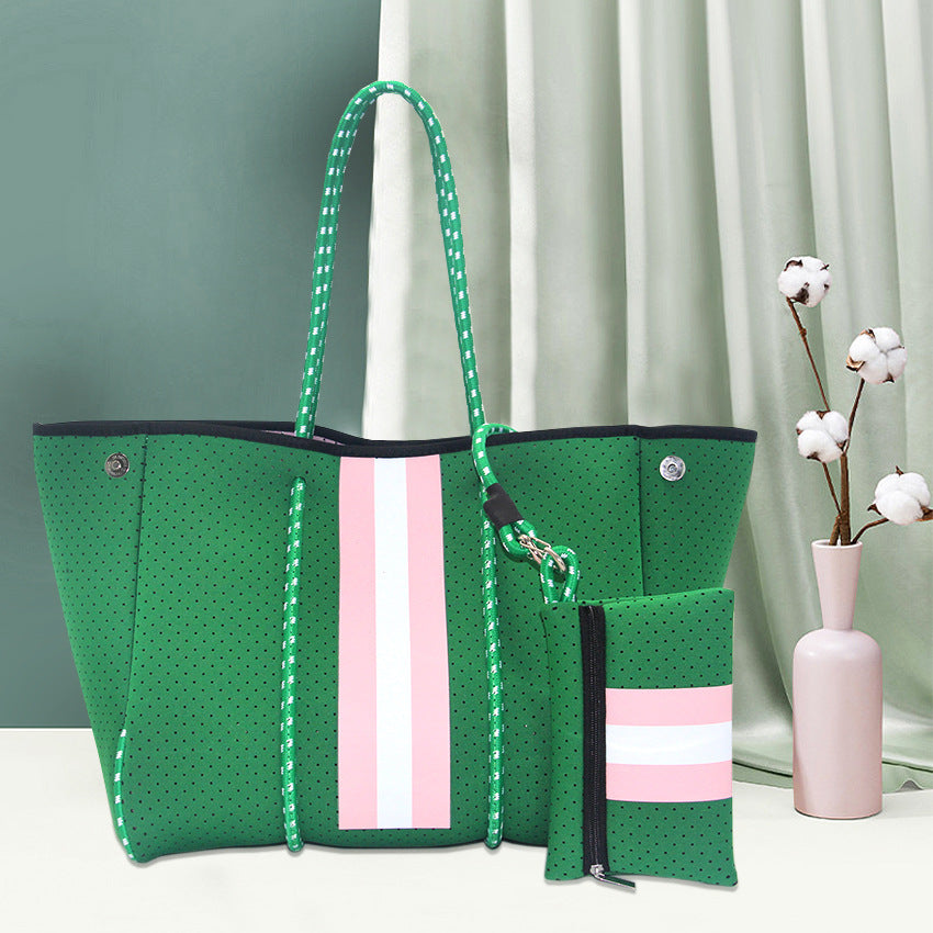 Bolso de playa portátil negro impreso con estampado de leopardo, viaje de ocio