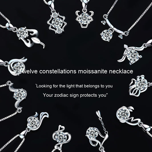 Pendentif 12 Constellations en argent 925, 1 carat, Moissanite, douze Constellations, collier pour femme