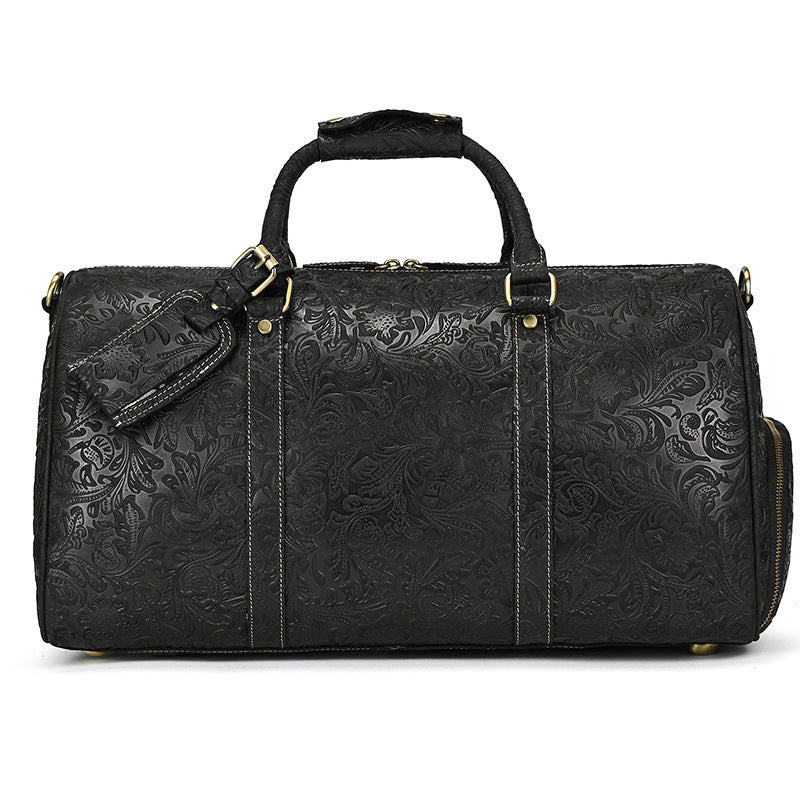 Sac à bagages imprimé Vintage, couche supérieure en cuir de vache, sac à main de loisirs, sac de sport
