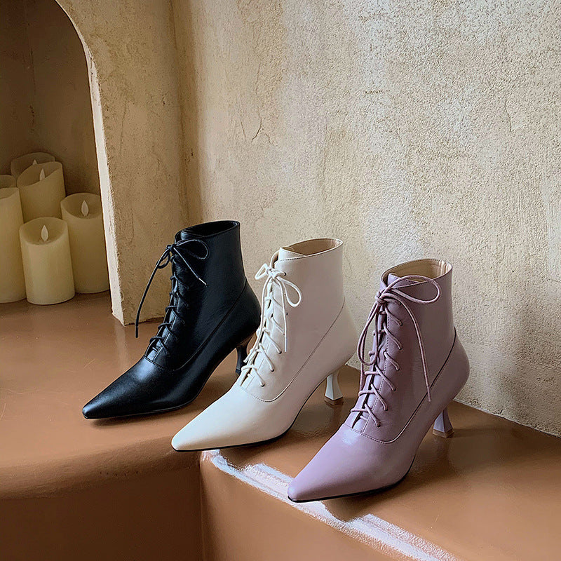 Tacones Altos Puntiagudos De Cuero De Ganado De Moda