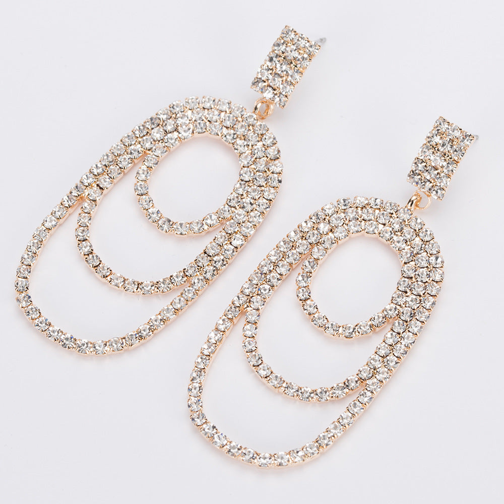 Boucles d'oreilles à la mode avec grand strass, anneau rond de style coréen