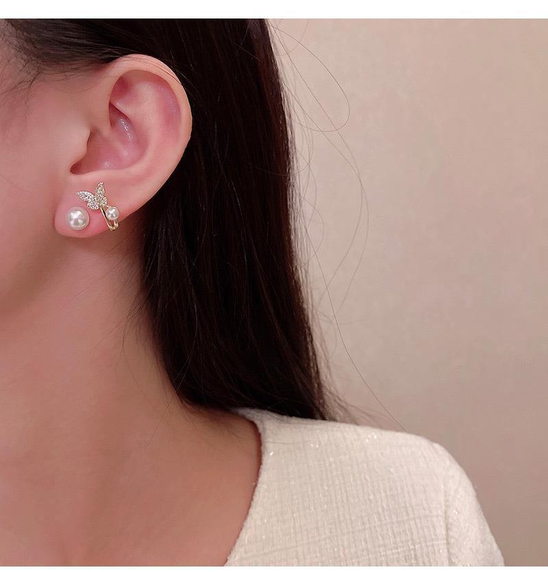 Boucles d'oreilles en perles queue de poisson élégantes à la mode pour femmes pleines de diamants