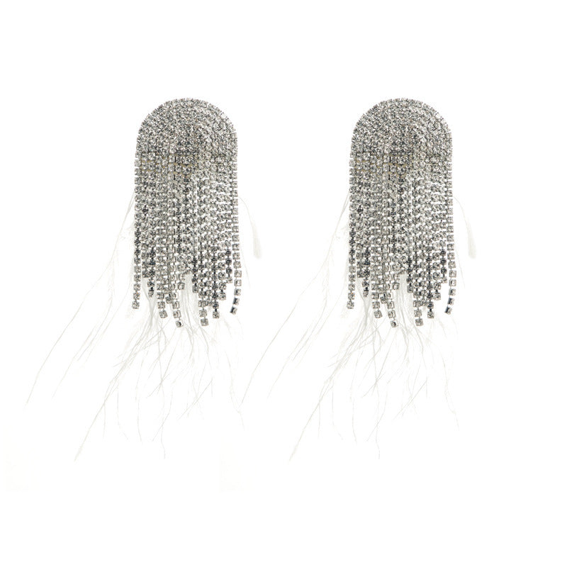 Feather Female Baroque Style Diamond Claw Chain Earrings