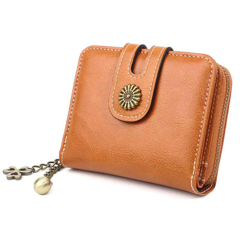 Oily Leather Storage Coin Purse Women's Pendant Small Card Holder