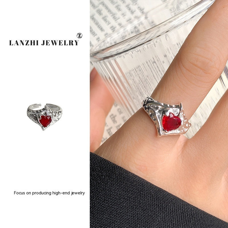 Ruby High-grade Temperament Ring Female Niche Heart-shaped Accessories