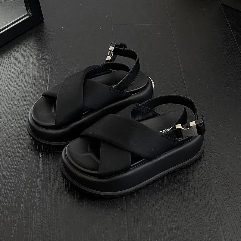 Sandales respirantes avec sangle à boucle croisée et plateforme EVA, vêtements d'extérieur mode rétro