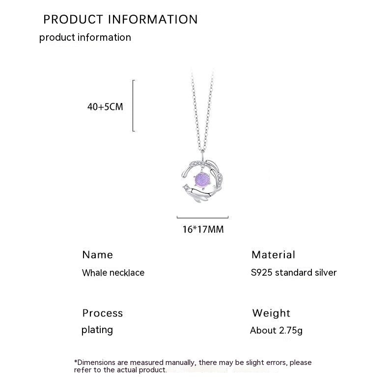 S925 Sterling Silver Glass Stone Like Whale Into The Sea 5 Necklace For Women