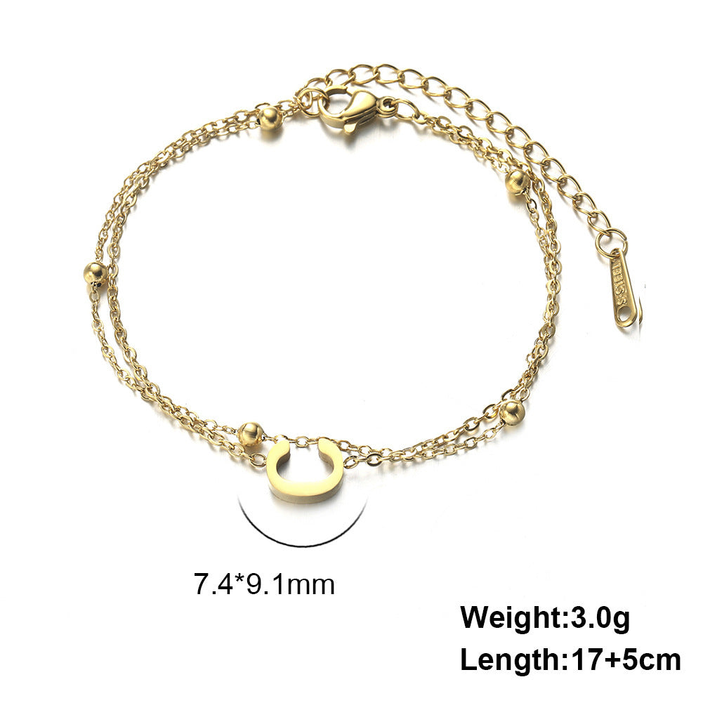 Cut Titanium Steel Double-layer Chain 26 Letters Pendant Bracelet