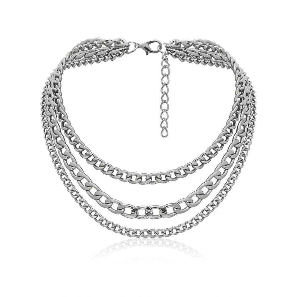 European And American Hip Hop Ins Geometric Retro Necklace Simple Chain Multi-layer Tassel Necklace