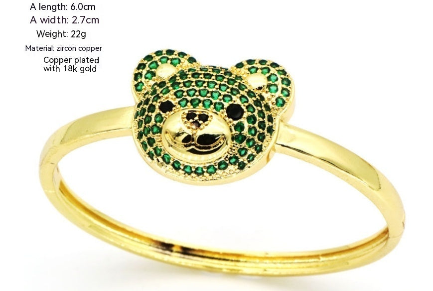 Temperament Inlaid Zircon Cute Bear Special-interest Design Animal Bracelet