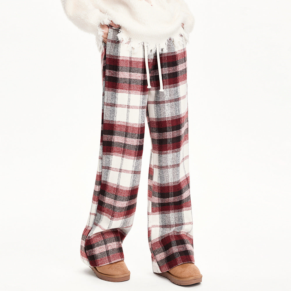 Plaid Men's Baggy Straight Trousers