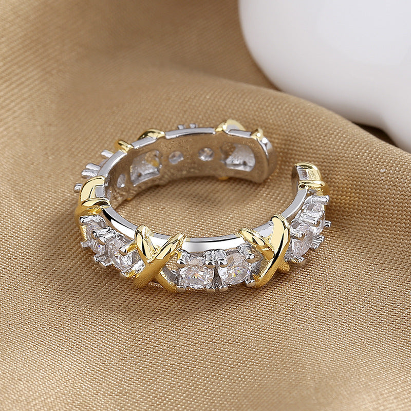 Bague en Zircon avec lettre X et croix de séparation des couleurs à la mode