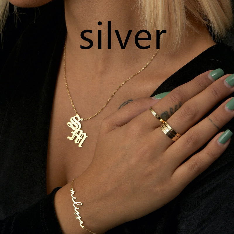 Collier pendentif lettre personnalisé plaqué or en acier inoxydable