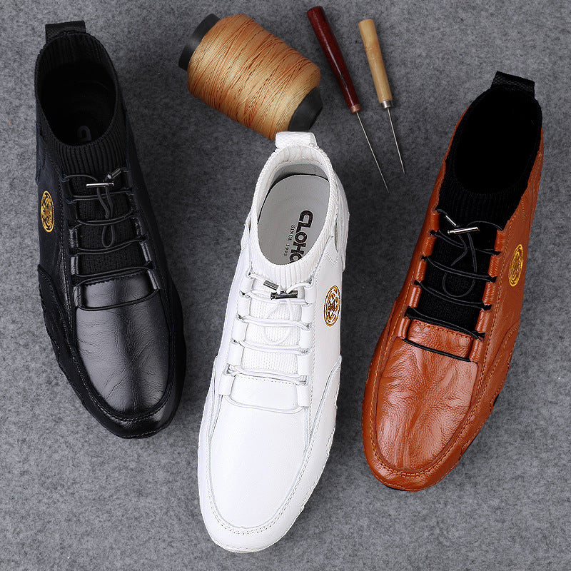 Real Leather With Fleece Lining Mid-top Wool Socks Mouth Octopus Leather Boots