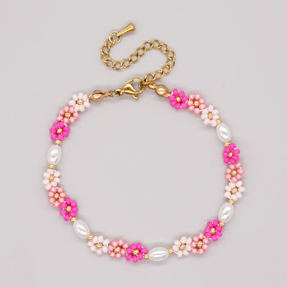 Bohemian Christmas Flower Gold Buckle Stretch Shell Women's Bracelet
