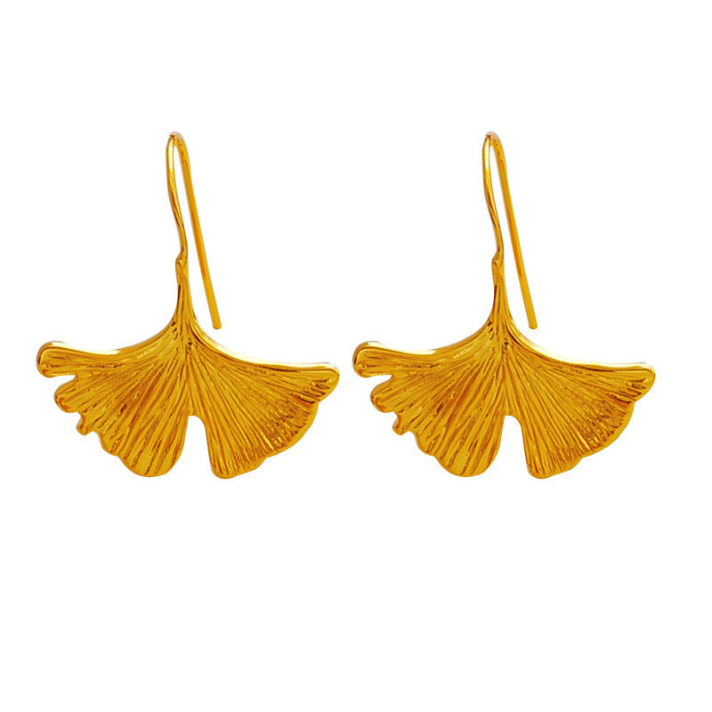 Boucles d'oreilles en forme de feuille de Ginkgo, plaqué cuivre, or, tempérament, Style national, tendance