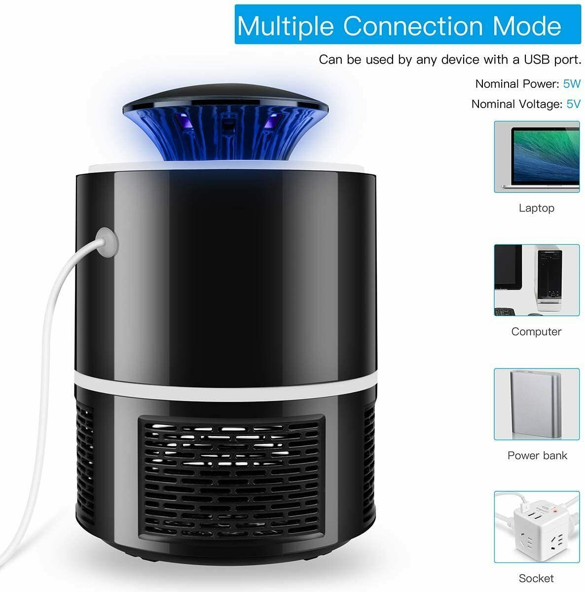 Lampe électrique anti-moustique UV, piège à insectes volants d'intérieur et d'extérieur, USB