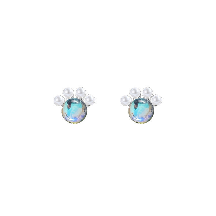 Colorful Cat's Paw Stud Earrings Female Cartoon
