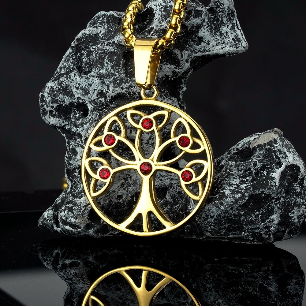 Collier en acier inoxydable avec pendentif arbre de vie pour hommes en acier titane