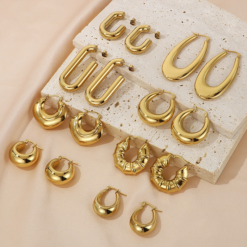 Clip d'oreille brillant en forme de U en acier titane plaqué boucles d'oreilles creuses 18 carats