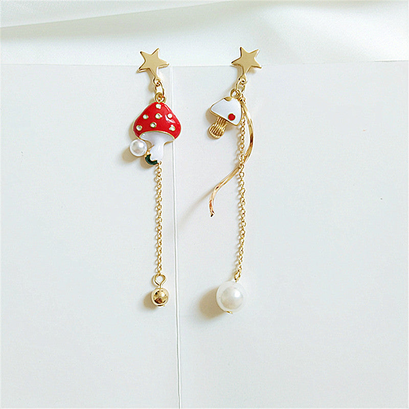 Clous d'oreilles étoile aiguille en argent sterling Asymétrie champignon