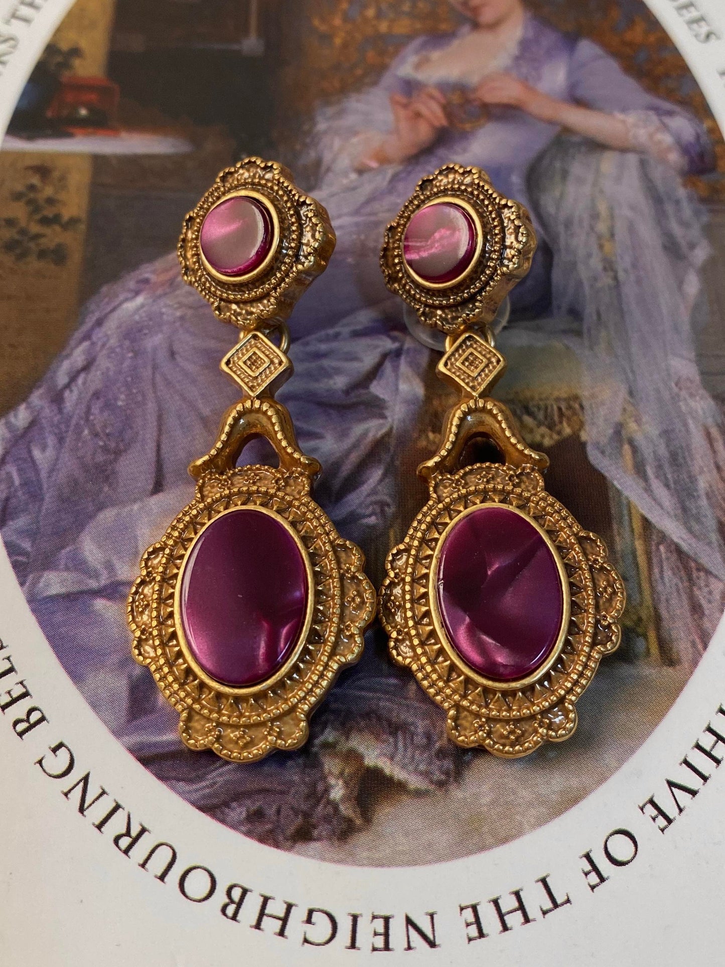 Boucles d'oreilles antiques en Bronze et or, motif nuage peint à la main