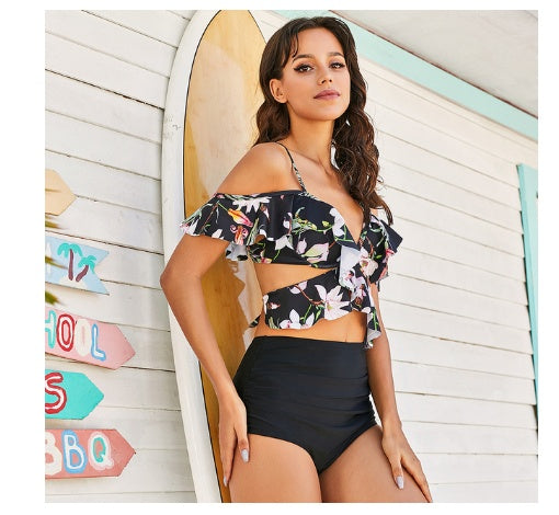New Sexy Ruffled High Waist Bikini Women's Cross Swimsuit Off-shoulder Bikini Suit Swimsuit Summer Beachwear