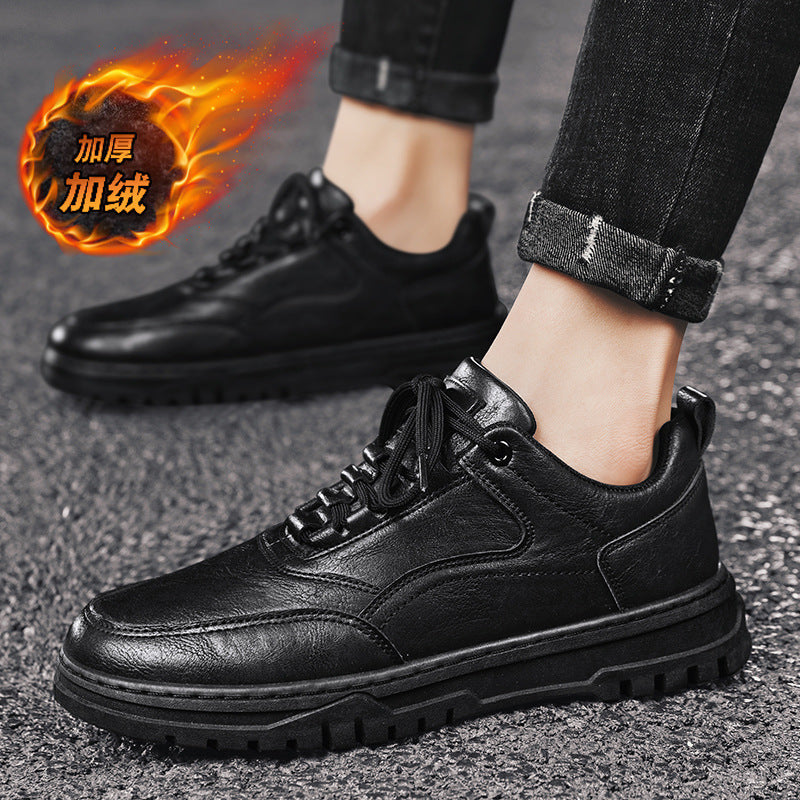 Chaussures basses en cuir de loisirs chaudes et épaisses brossées, automne et hiver