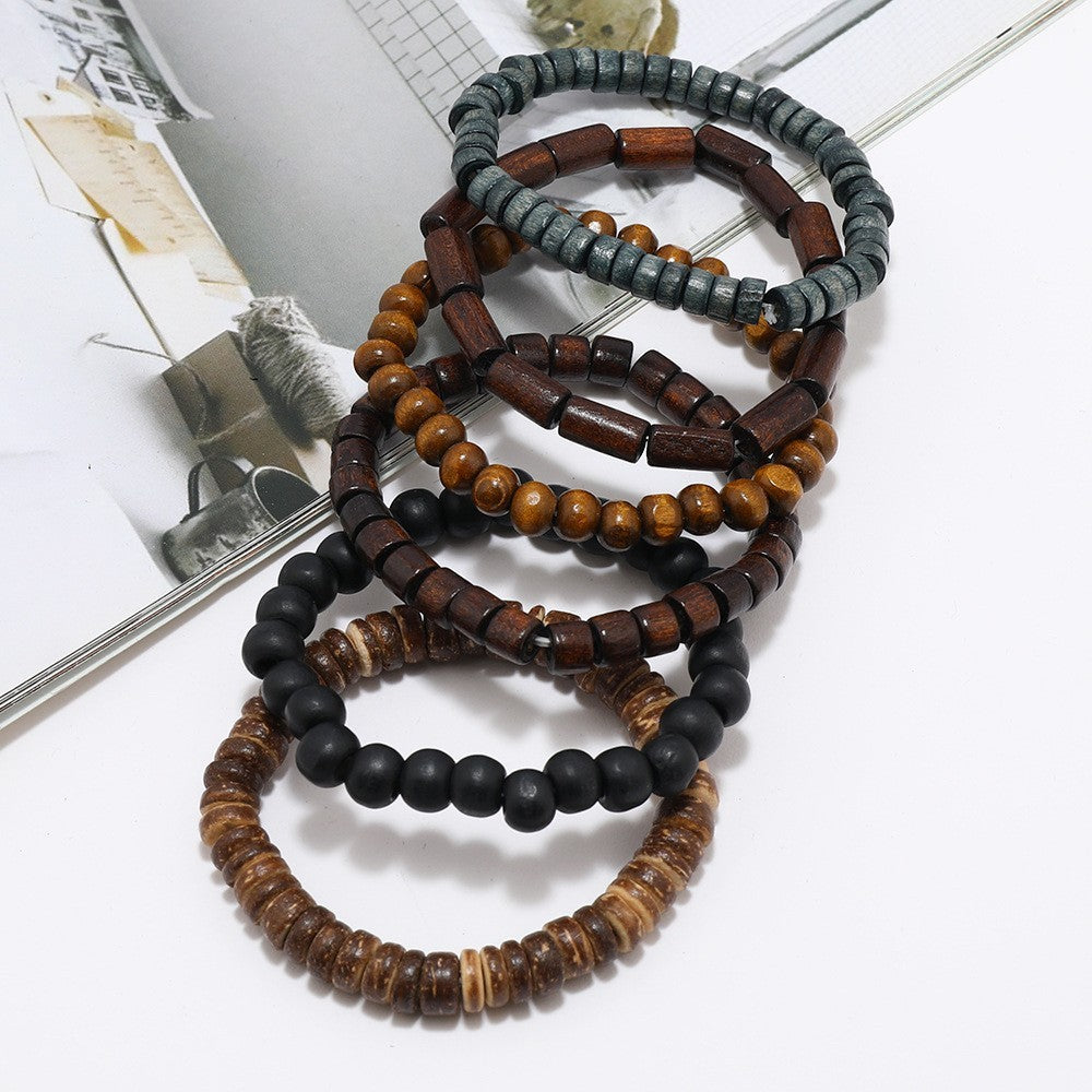Costume de bracelet de perles en bois multicouches pour hommes simples