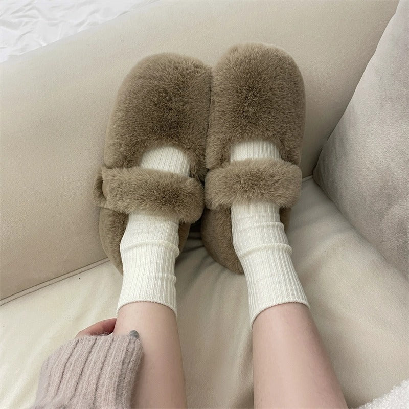 Mary Jane Fluffy Shoes Ropa de abrigo de invierno para mujer Pisos