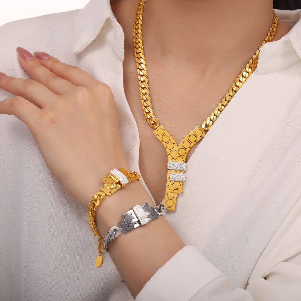 Fashion Trend Y Letter Zircon-inlaid Pendant Necklace For Women