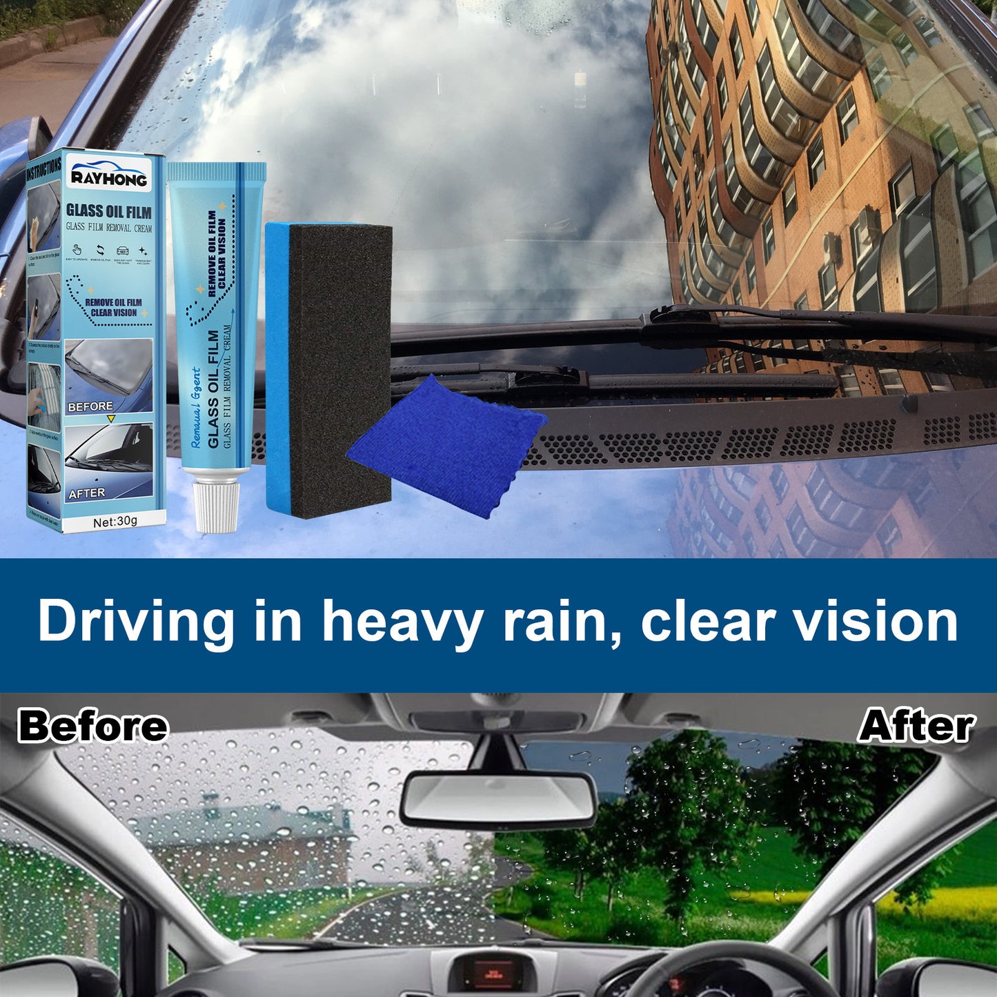 Car Windshield Glass Decontamination Rainproof Oil Film Remover
