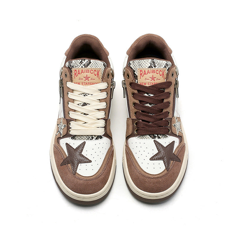 Zapatos de diseño minoritario retro con estrella marrón