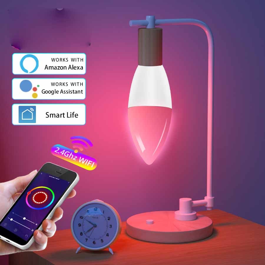 Lampe Led intelligente WifI E14 RGB CW WW, ampoule à intensité variable 85-265V, commande vocale, Alexa Google Home, pour la décoration de la maison