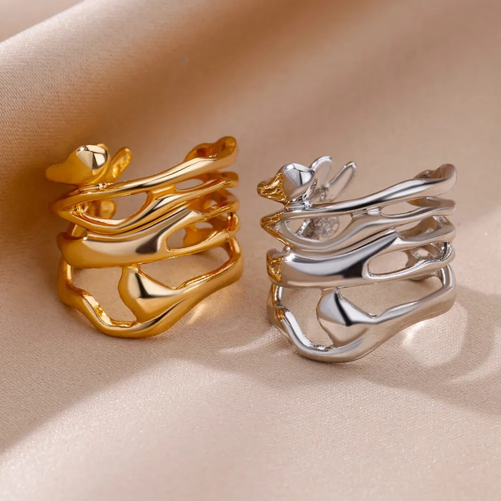 Bague irrégulière géométrique en alliage de mode