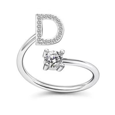 Female Stylish Adjustable Zircon 26 Letters Ring