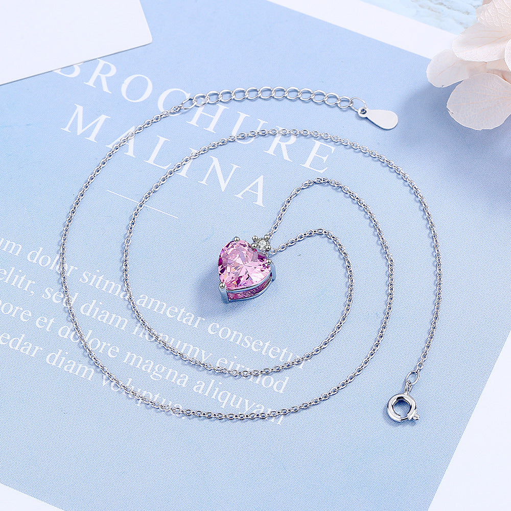 Women's Simple Diamond-embedded Heart-shaped Pendant Necklace