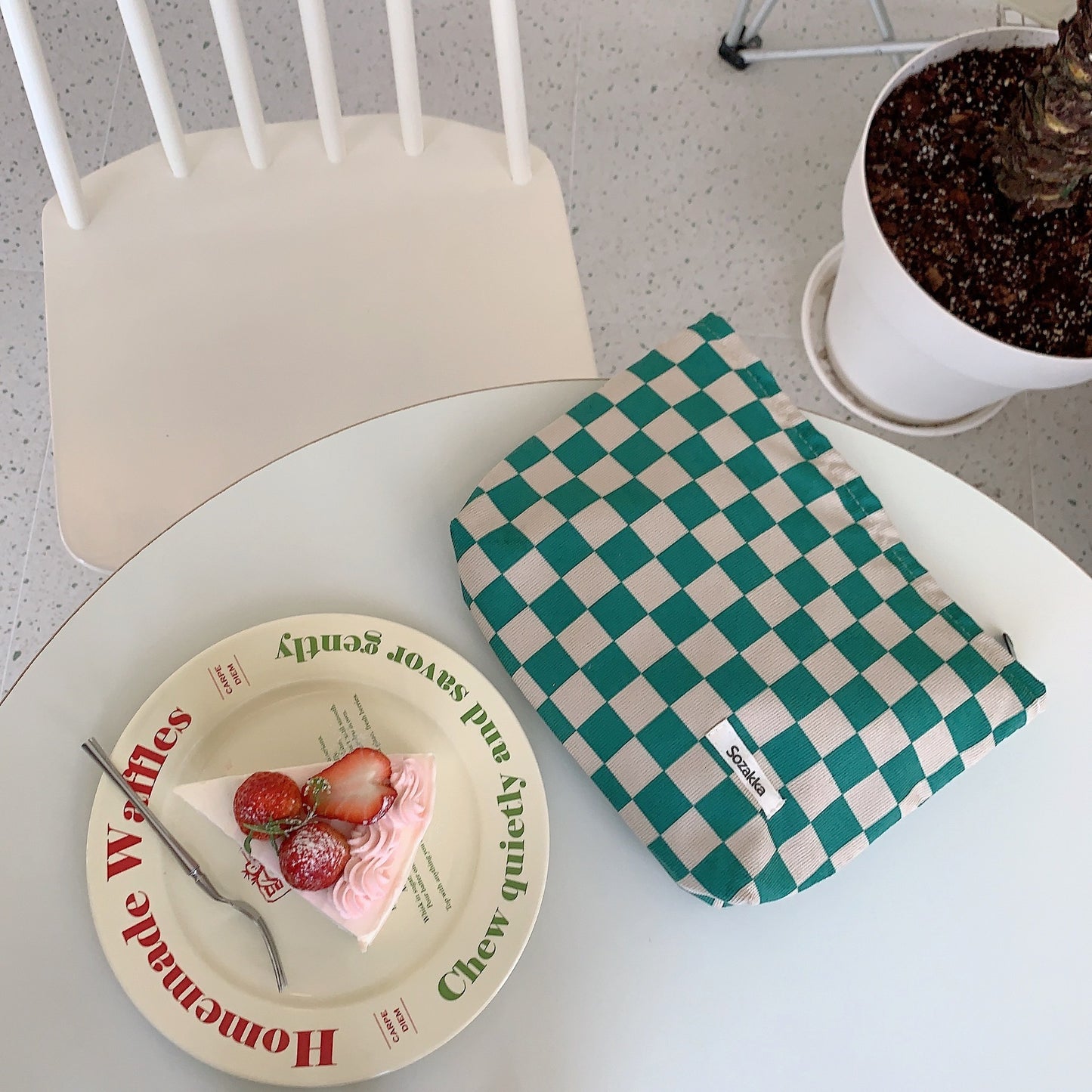 Portable Corduroy Chessboard Clutch Buggy Bag